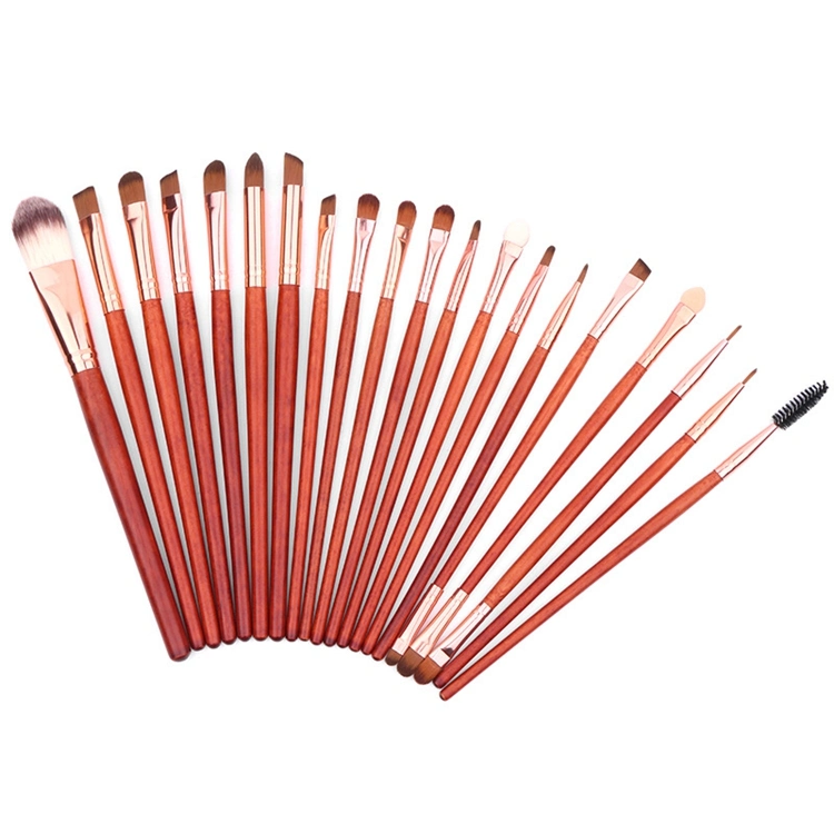 Hot Seller on Amazon 20PCS Red Wood Handle Eyeshadow Eyebrow Eyeliner Makeup Brushes Set Wholesale